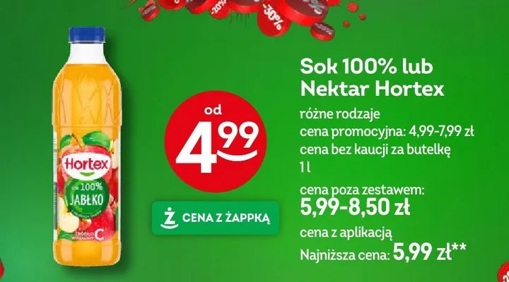 Sok 100% lub Nektar różne rodzaje promocja w Żabka