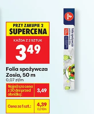 Folia spożywcza Zosia, 50 m promocja w Biedronka
