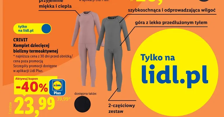 Komplet dziecięcej bielizny termoaktywnej Crivit promocja w Lidl
