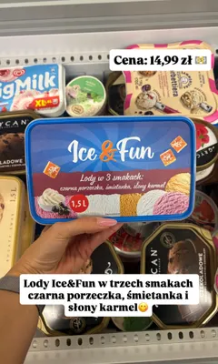 Lody Ice & Fun czarna porzeczka, śmietanka, słony karmel promocja w Dino