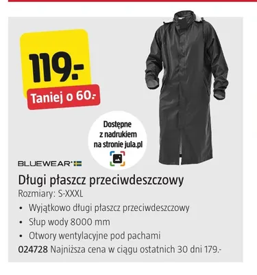 Długi płaszcz przeciwdeszczowy Bluewear promocja w Jula