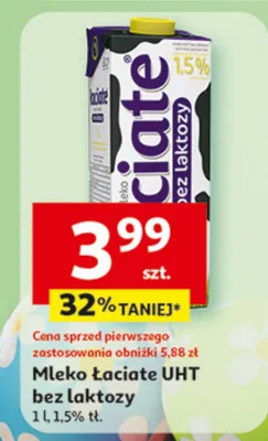 Mleko Łaciate UHT bez laktozy promocja w Auchan
