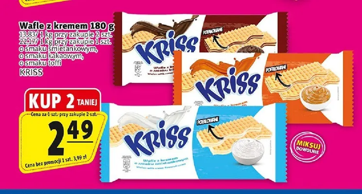 Wafle z kremem o smaku śmietankowym Kriss promocja w Prim Market