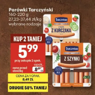 Parówki Tarczyński z szynki promocja w Delikatesy Centrum