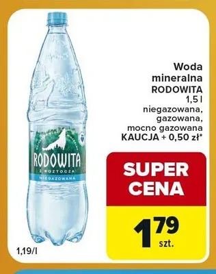 Woda mineralna Rodowita mocno gazowana promocja w Carrefour Express