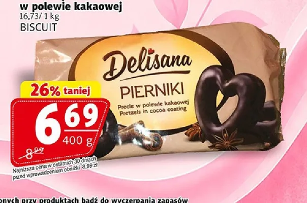Pierniki precle w polewie kakaowej Delisana promocja w Prim Market