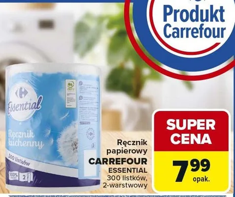 Ręcznik papierowy CARREFOUR ESSENTIAL 300 listków 2-warstwowy promocja w Carrefour