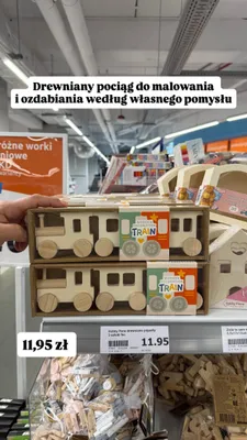 Drewniany pociąg do malowania Hobby Flora promocja w Action