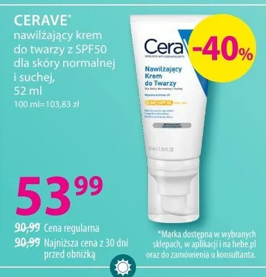 Krem nawilżający do twarzy z SPF50 dla skóry normalnej i suchej promocja w Hebe