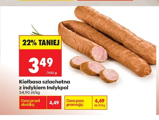 Kiełbasa szlachetna z indykiem Indykpol promocja w Biedronka