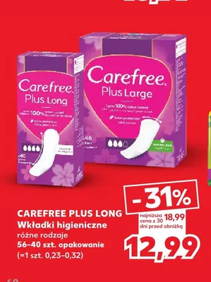 Wkładki higieniczne Plus Long Carefree promocja w Kaufland