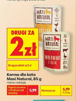Karma dla kota Maxi Natural wołowina z gęsią 85 g promocja w Biedronka