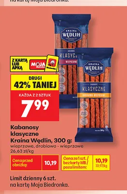 Kabanosy klasyczne drobiowo-wieprzowe Kraina Wędlin promocja w Biedronka