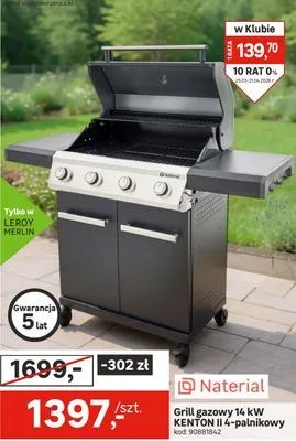 Grill gazowy 14 kW KENTON II 4-palnikowy promocja w Leroy Merlin