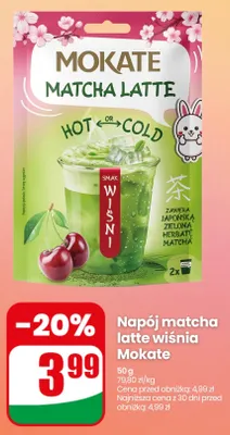 Napój matcha latte wiśnia Mokate promocja w Dino