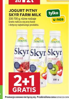 Jogurt pitny Skyr truskawka Farm Milk promocja w Stokrotka