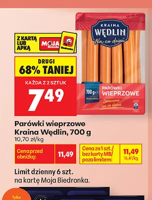 Parówki wieprzowe Kraina Wędlin promocja w Biedronka
