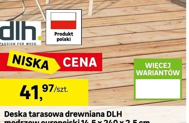 Deska tarasowa drewniana DLH modrzew europejski 14,5x240x2,5cm promocja w Leroy Merlin