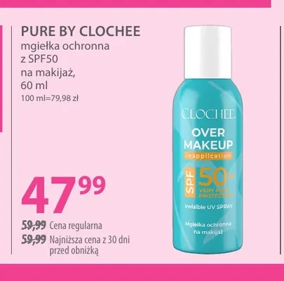 Mgiełka ochronna z SPF50 na makijaż Pure by Clochee promocja w Hebe