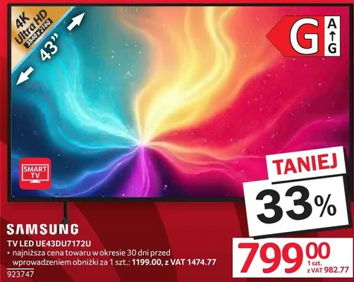 Telewizor LED SAMSUNG UE43DU7172U 43" promocja w Selgros