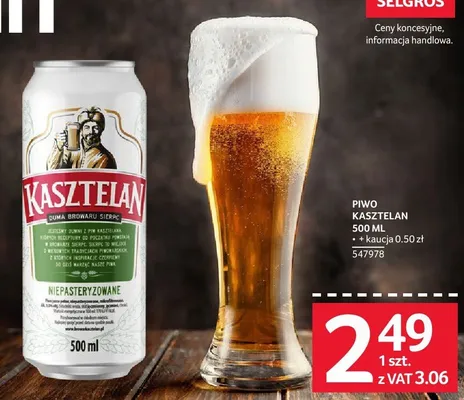 Piwo Kasztelan 500ML promocja w Selgros