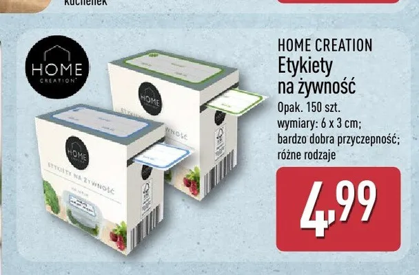 Etykiety na żywność Home Creation promocja w Aldi