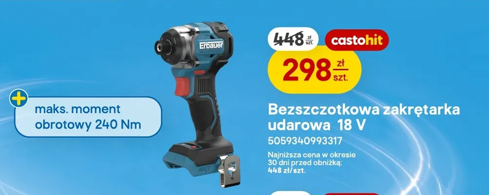 Bezszczotkowa zakrętarka udarowa Erbauer promocja w Castorama