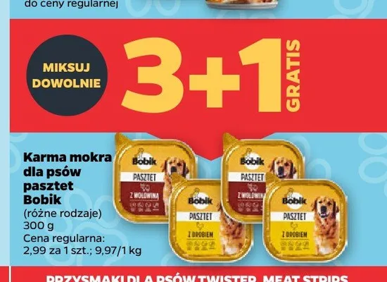 Karma mokra dla psów pasztet Bobik z drobiem promocja w Netto