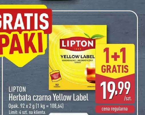 Herbata czarna Lipton Yellow Label promocja w Aldi