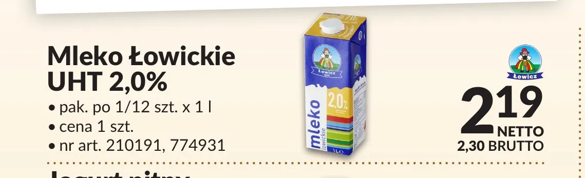 Mleko UHT Łowickie Łowicz 2,0% promocja w Makro