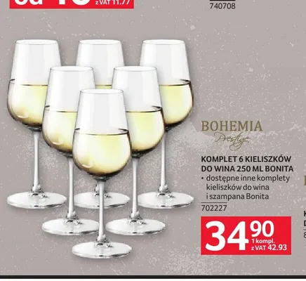 Komplet 6 kieliszków do wina 250 ml Bonita Bohemia Prestige promocja w Selgros