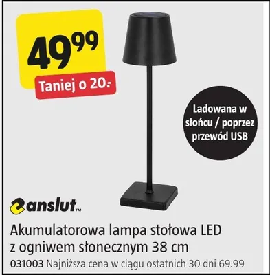 Akumulatorowa lampa stołowa LED z ogniem słonecznym Anslut 38cm 031003 promocja w Jula