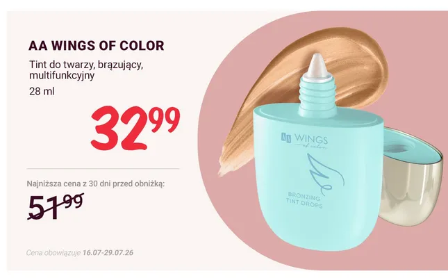 Tint do twarzy brązujący multifunkcyjny AA Wings of Color promocja w Rossmann