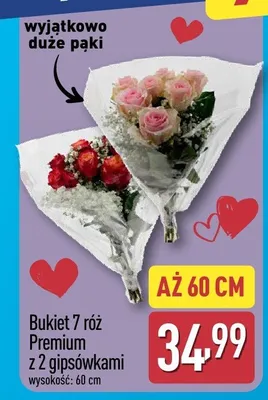 Bukiet 7 róż premium z 2 gipsówkami promocja w Aldi