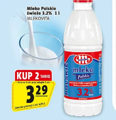 Mleko Polskie świeże Mlekovita 3,2% promocja w Prim Market