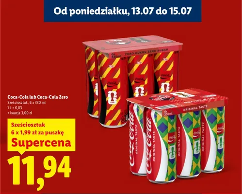 Napój gazowany Coca-Cola Zero 6-pak 330 ml promocja w Lidl