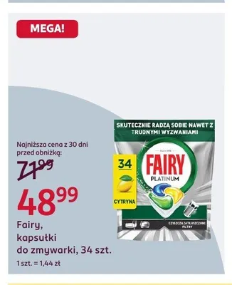 Kapsułki do zmywarki Fairy Platinum promocja w Rossmann