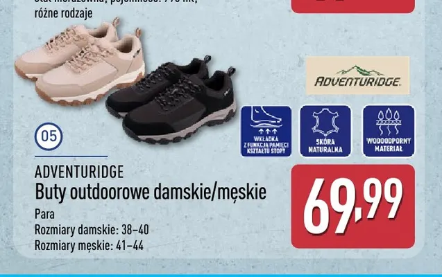 Buty outdoorowe damskie/męskie Adventuridge promocja w Aldi
