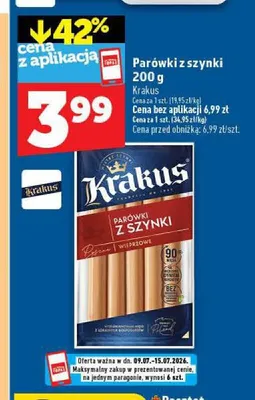 Parówki z szynki Krakus promocja w TOPAZ
