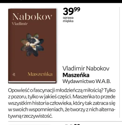 Książka Vladimir Nabokov Maszeńka Wydawnictwo W.A.B. promocja w Empik