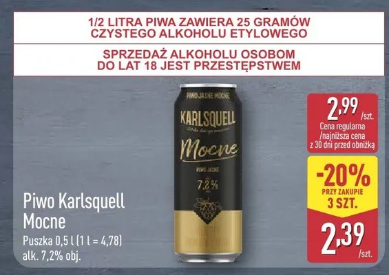 Piwo Karlsquell Mocne promocja w Aldi