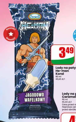 Lody na patyku Koral He-man Jagodowo Wafelkowy promocja w Dino