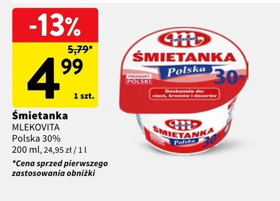 Śmietanka Polska 30% Mlekovita promocja w Intermarche