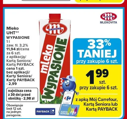 Mleko UHT Wypasione 3,2% promocja w Carrefour Market