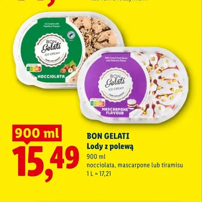 Lody z polewą mascarpone Bon Gelati promocja w Lidl