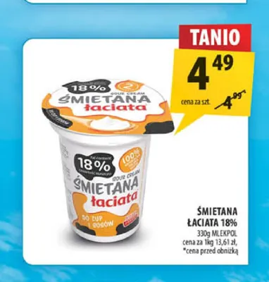 Śmietana Łaciata Mlekpol 18% promocja w Arhelan
