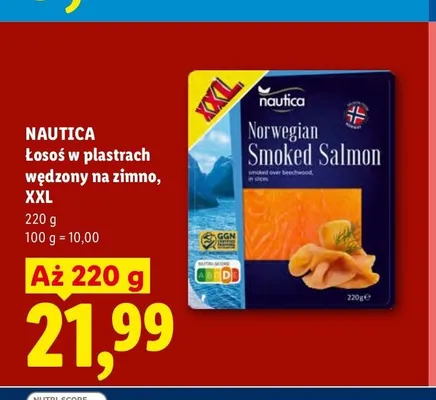 Łosoś w plastrach wędzony na zimno XXL Nautica promocja w Lidl