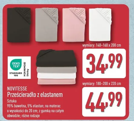 Prześcieradło z elastanem Novitesse 140-160x200cm promocja w Aldi