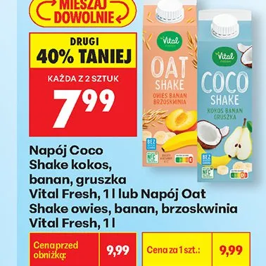 Napój Coco Shake kokos, banan, gruszka Vital Fresh promocja w Biedronka