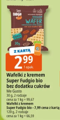 Wafelki z kremem Super Fudgio bio bez dodatku cukrów promocja w Leclerc